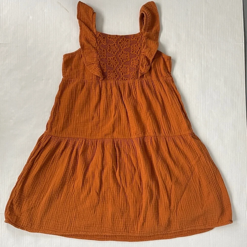 Wonder Nation Girls Terracotta Cotton Dress Ruffles and Crochet Details XL 14/16